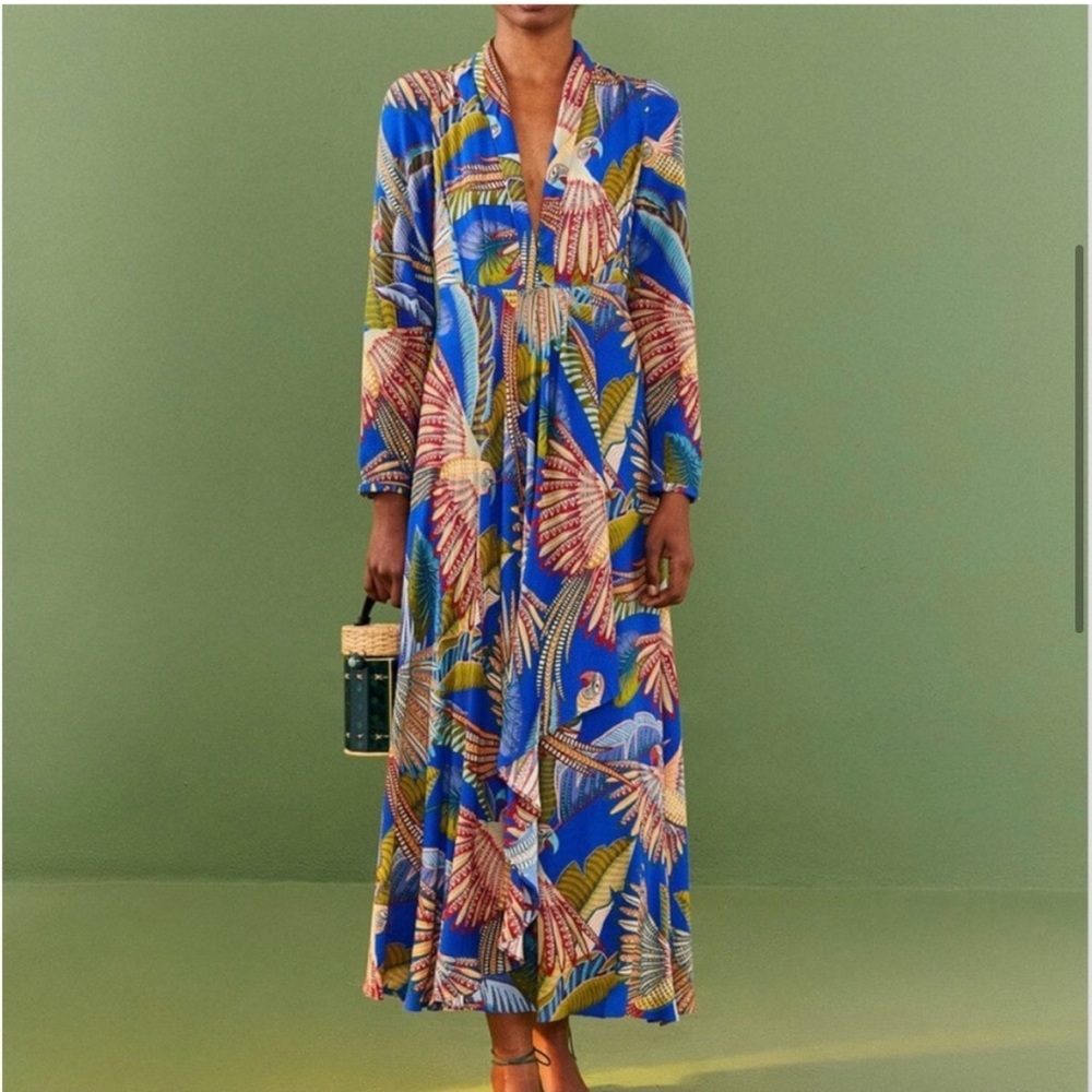 FARM Rio Blue Macaw Flight Maxi Dress